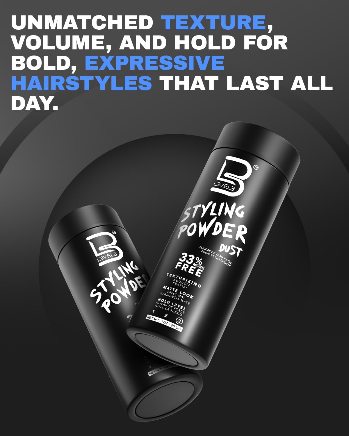 L3 Poudre coiffante Level 3 - Aspect naturel - Facile à appliquer sans huile ni résidus gras - Offre une finition mate (30 g)