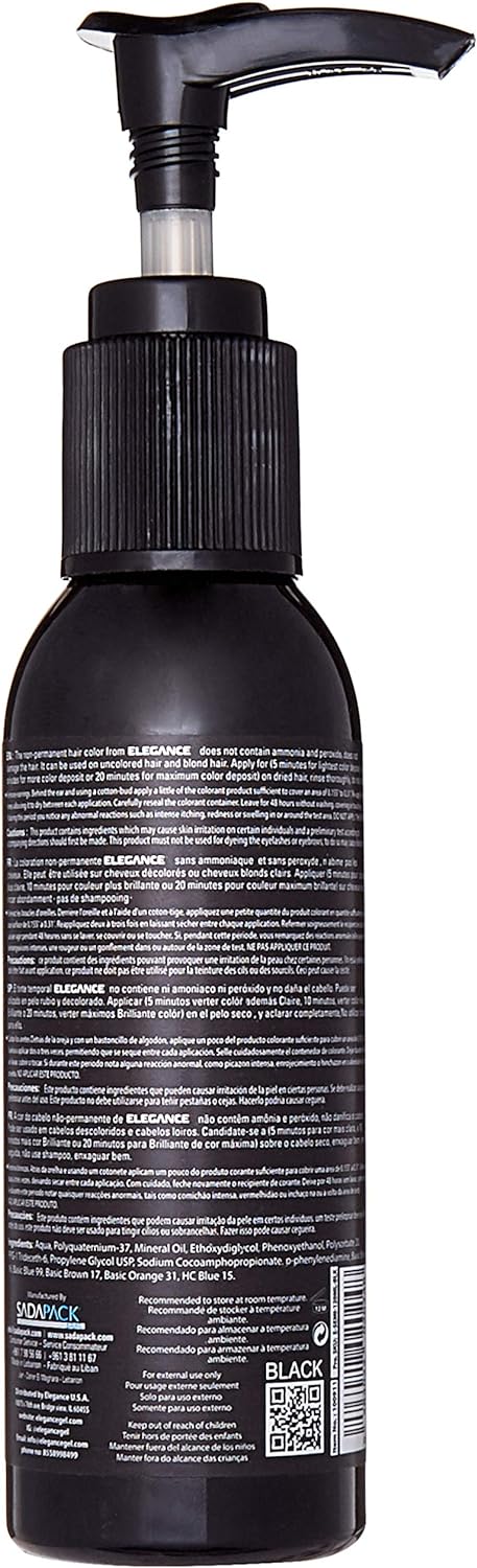 ELEGANCE SEMI PERMANENT HAIR COLOR (Barbe & Cheveux) Coloration Sans Ammoniaque & Peroxyde (BLACK)
