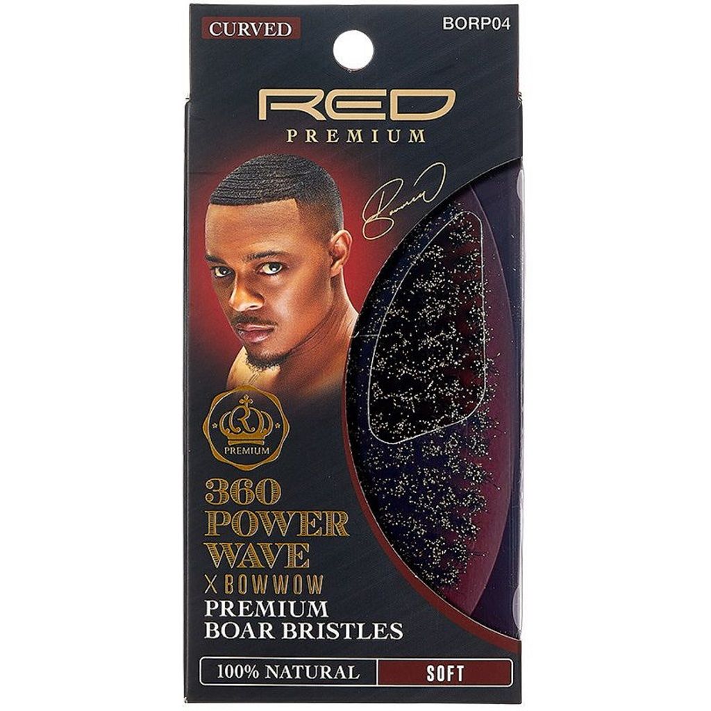 Red by Kiss X Bow Wow Premium 100% Boar Bristles Curved Palm Brush - Soft Brosse pour Waves