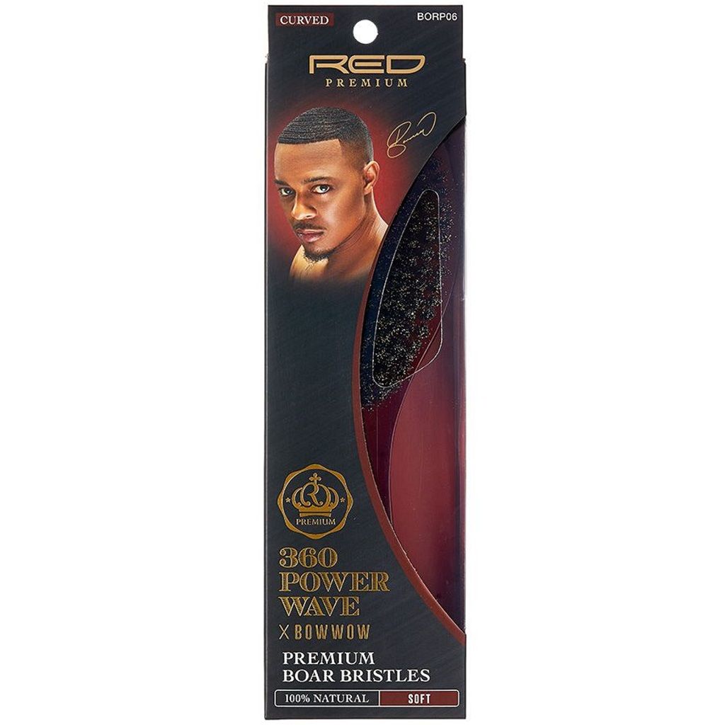 Red by Kiss X Bow Wow Premium 100% Boar Bristles Curved Palm Brush - Soft Brosse pour Waves
